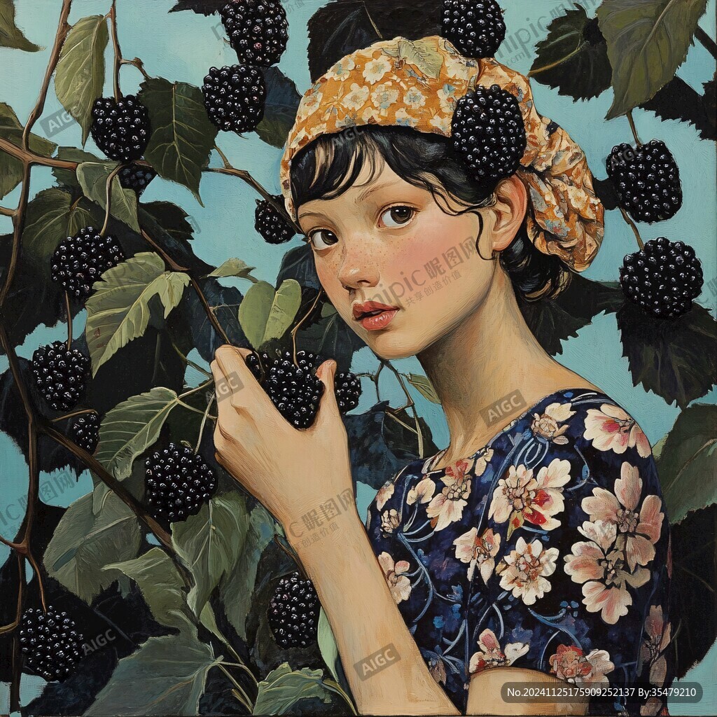 蓝莓插画美女