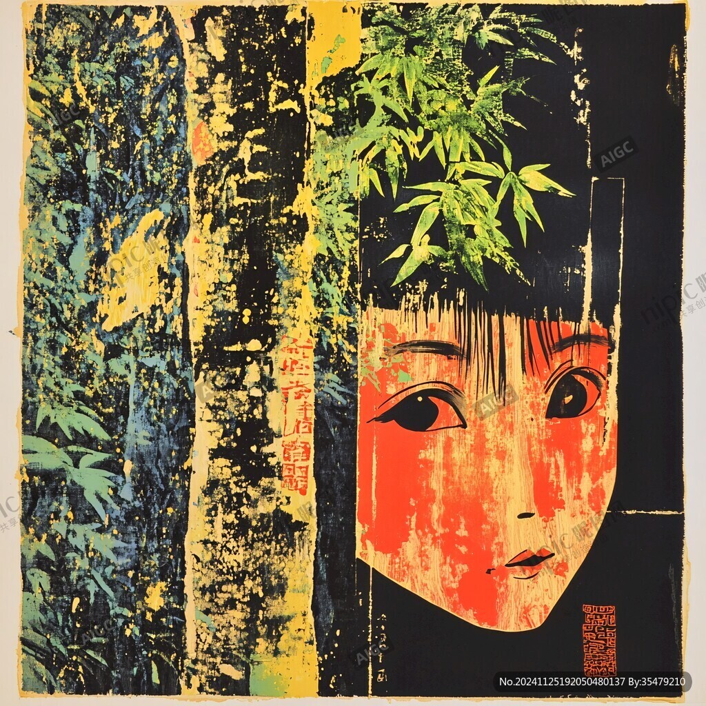 日本彩绘木刻
