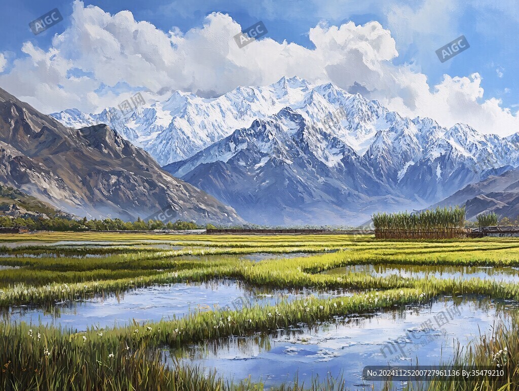 雪山河流湿地草壁纸