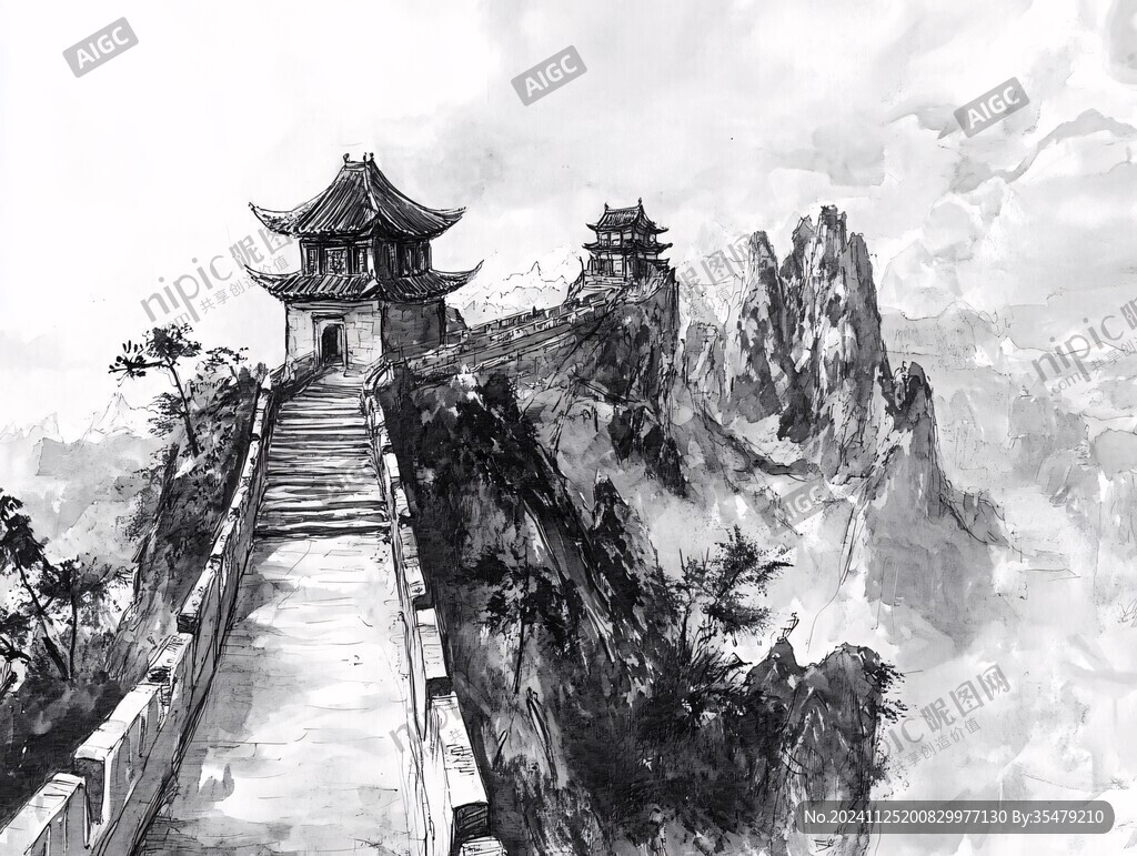 水墨武当山画
