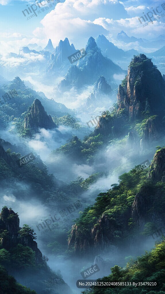 禅意山水山峰云雾风景