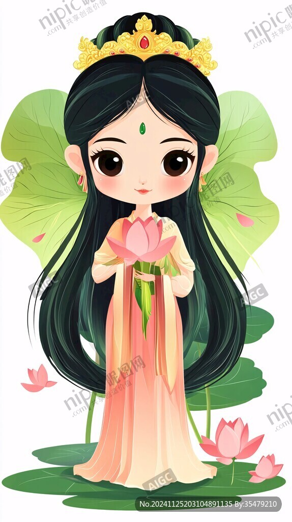 手绘荷花仙女