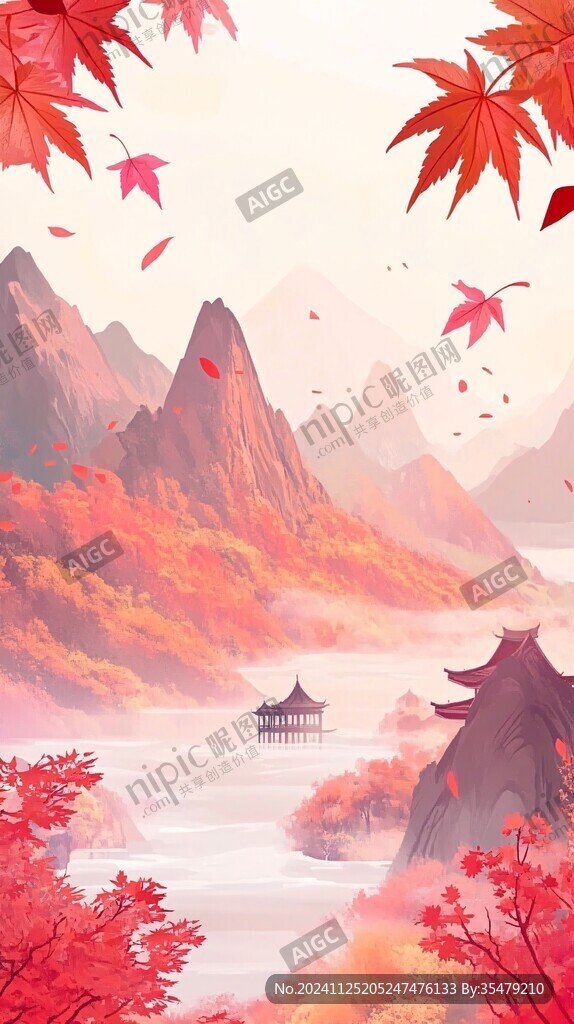 古风秋天景色插画