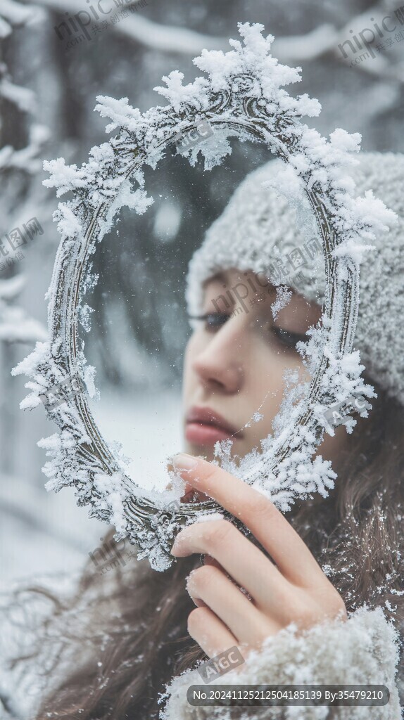 看雪的美女