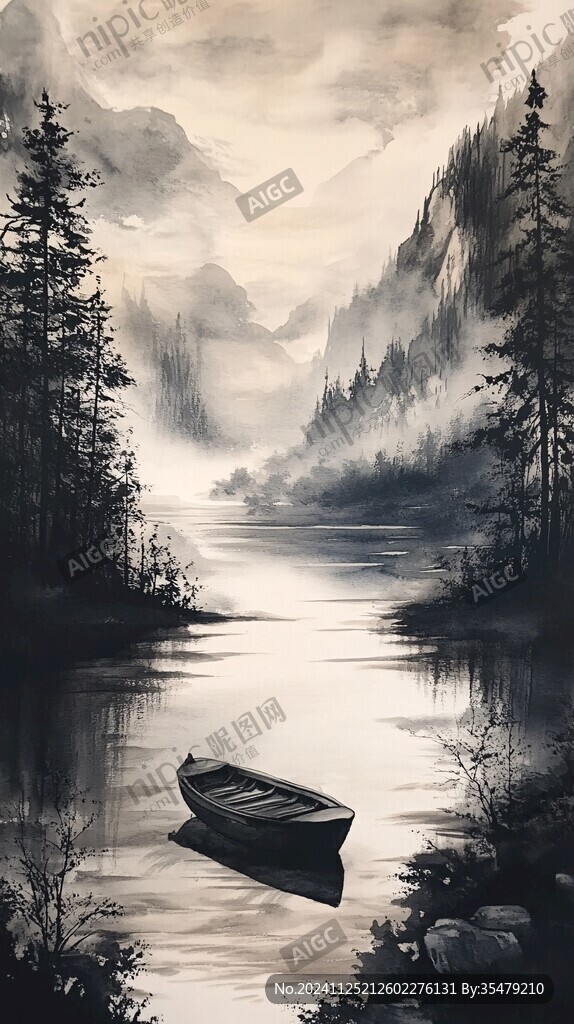 壁纸河流湖水倒影树舟