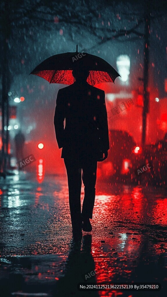 夜晚雨中行走的人
