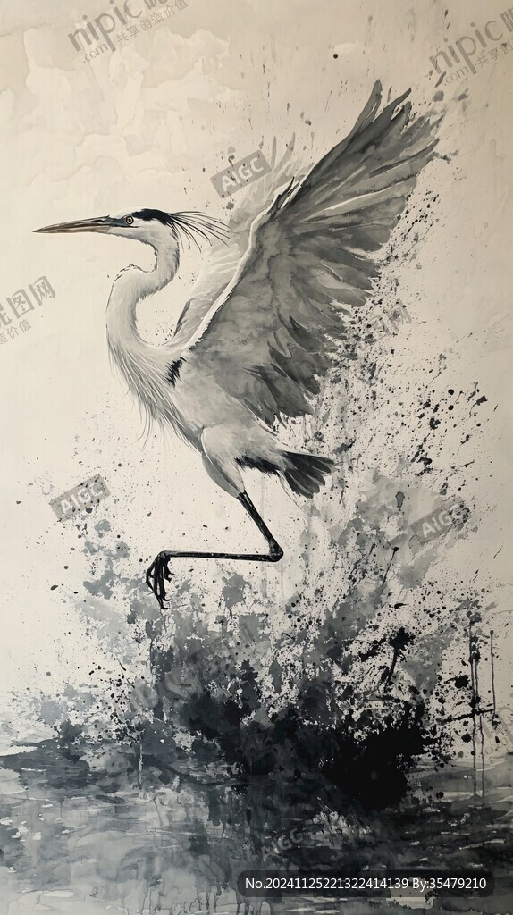 手绘白鹤装饰画
