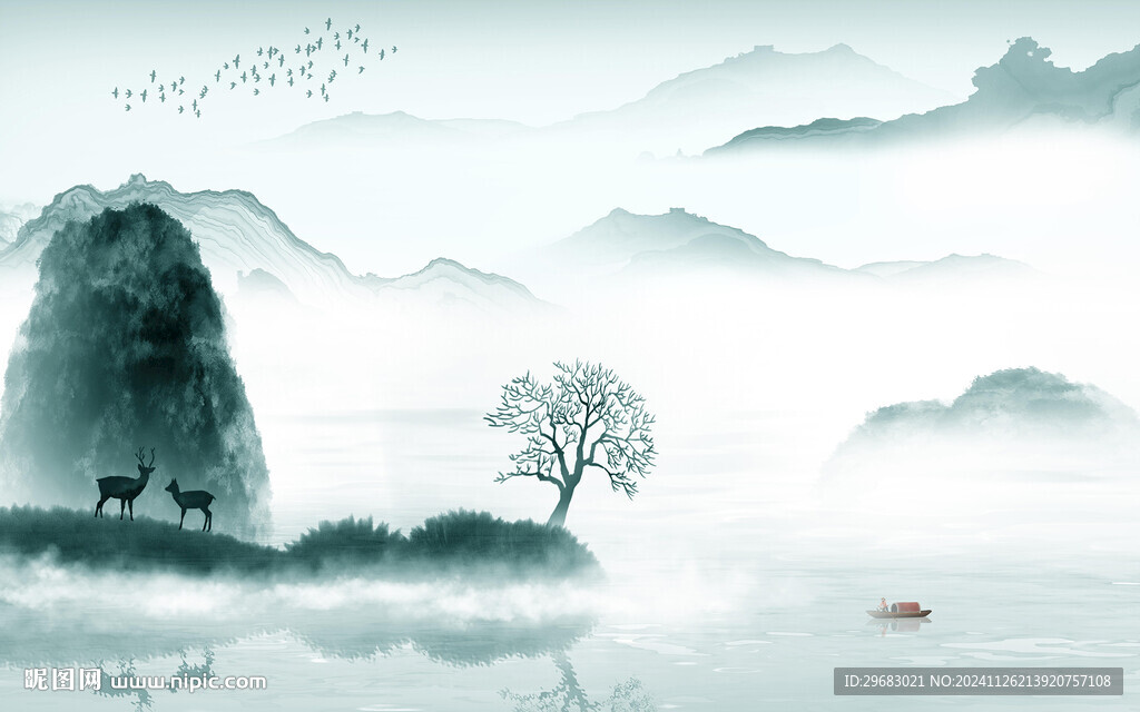 最新 中式山水新画 TIF分层