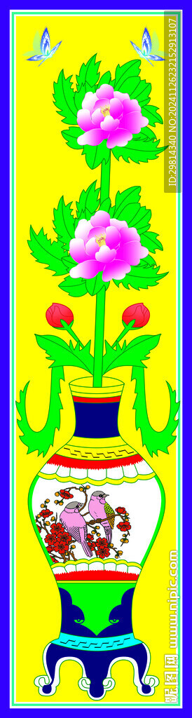 牡丹花瓶蝴蝶