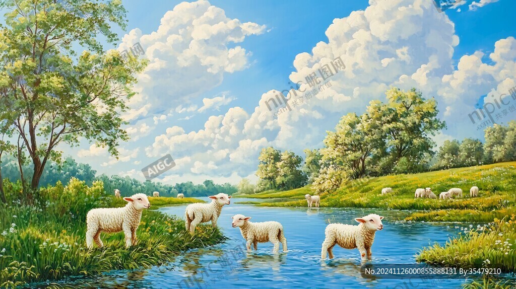 牧羊油画