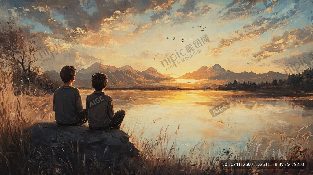 插画夕阳下