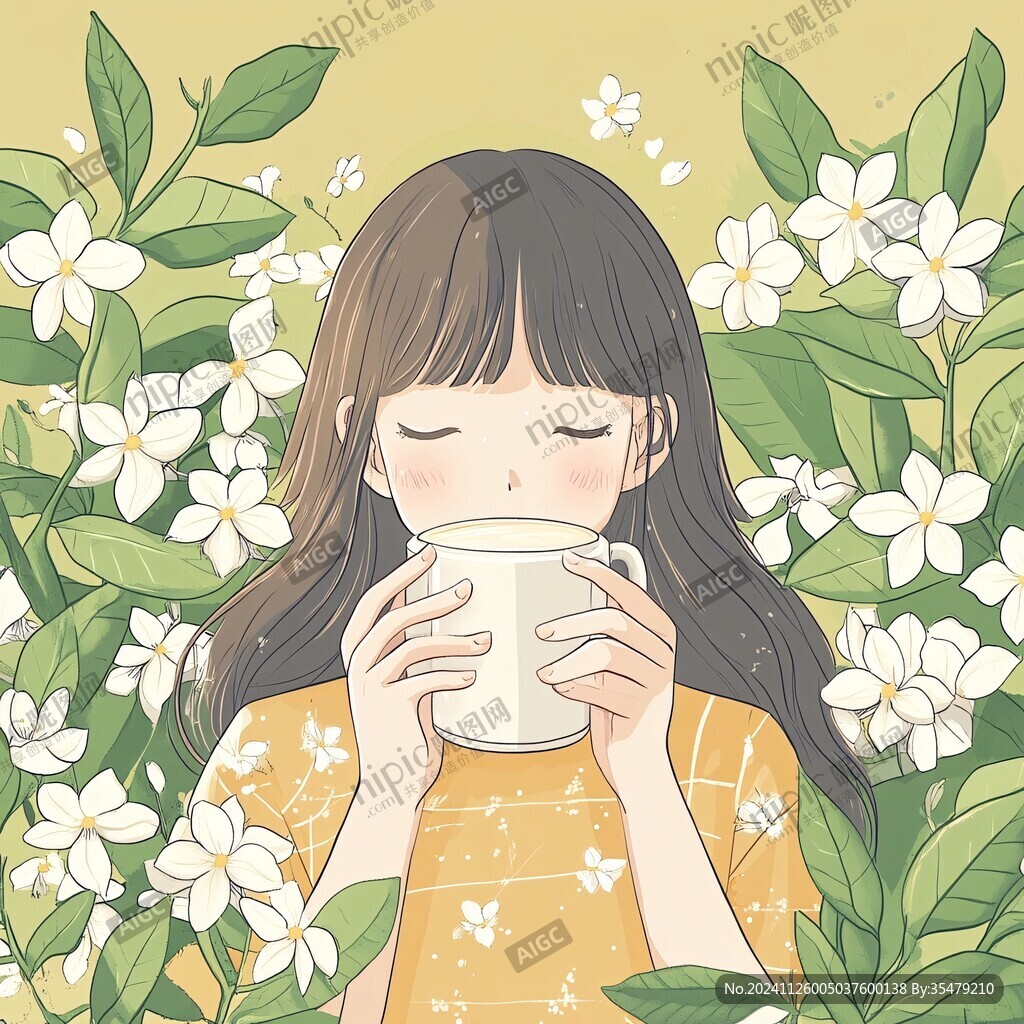 茉莉花茶女孩插画