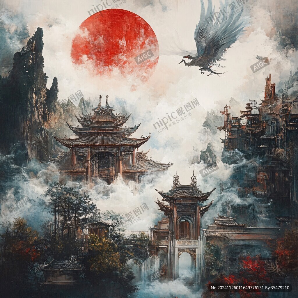 天界晓钟风景插画