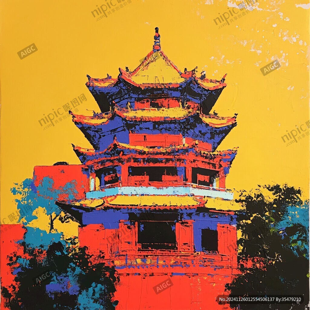 宁夏插画水彩水墨建筑