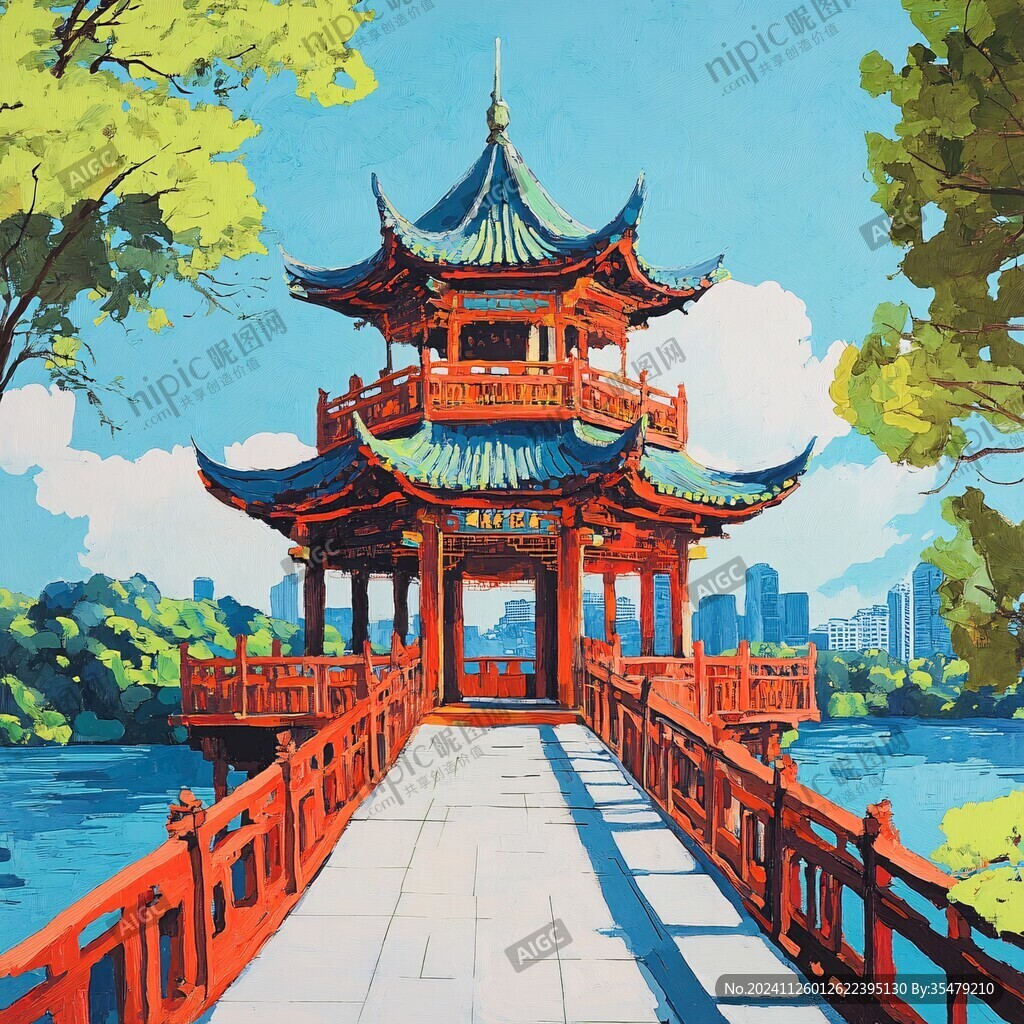 爱晚亭城市插画素材