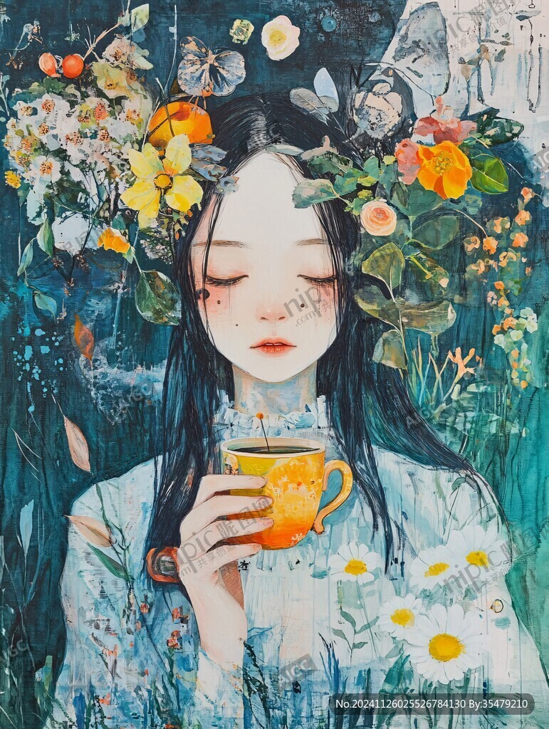茶叶女孩插画