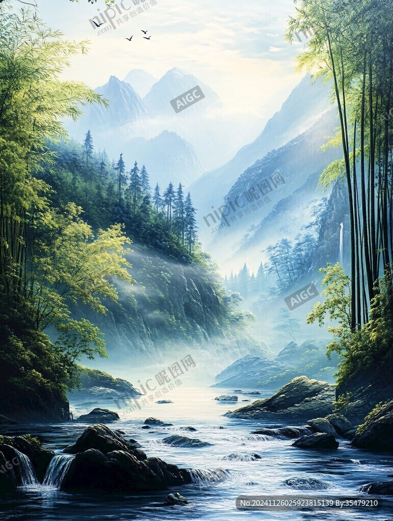 意境山水竹林装饰画