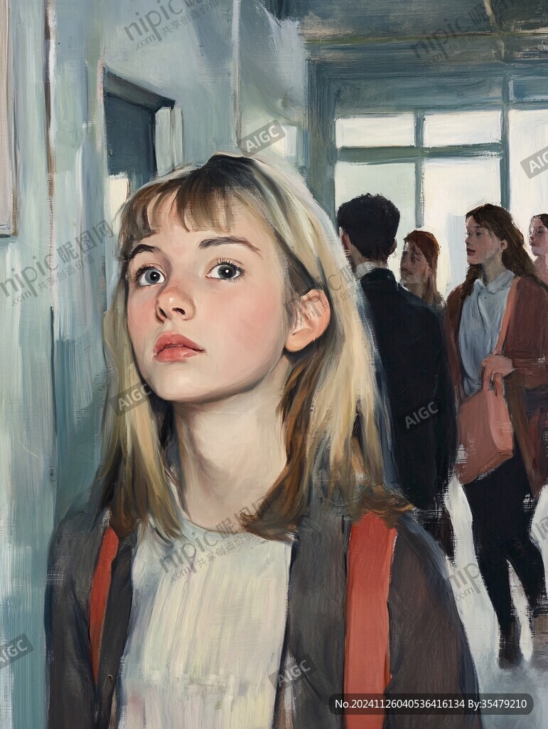 逛画展的女孩