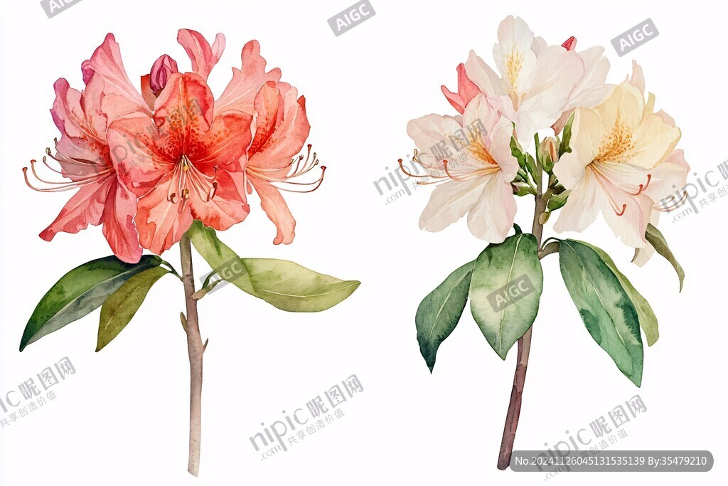 手绘水彩百合花插画