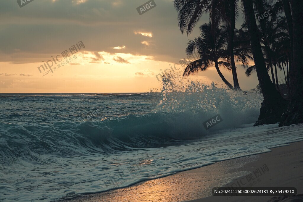 海浪浪花日出日落