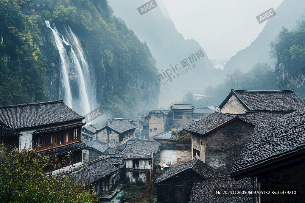 一座挂在瀑布上的古镇