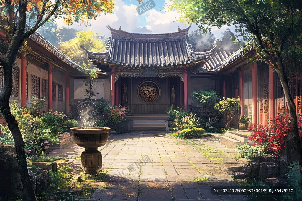 古风庭院插画