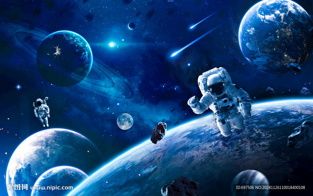 宇宙太空宇航员星球银河陨石背景