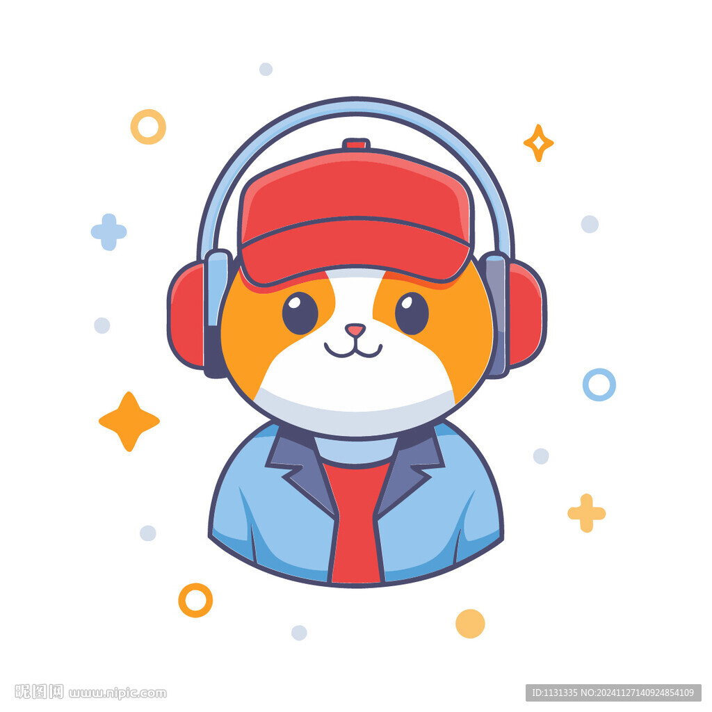 动物可爱戴耳机听音乐小狗