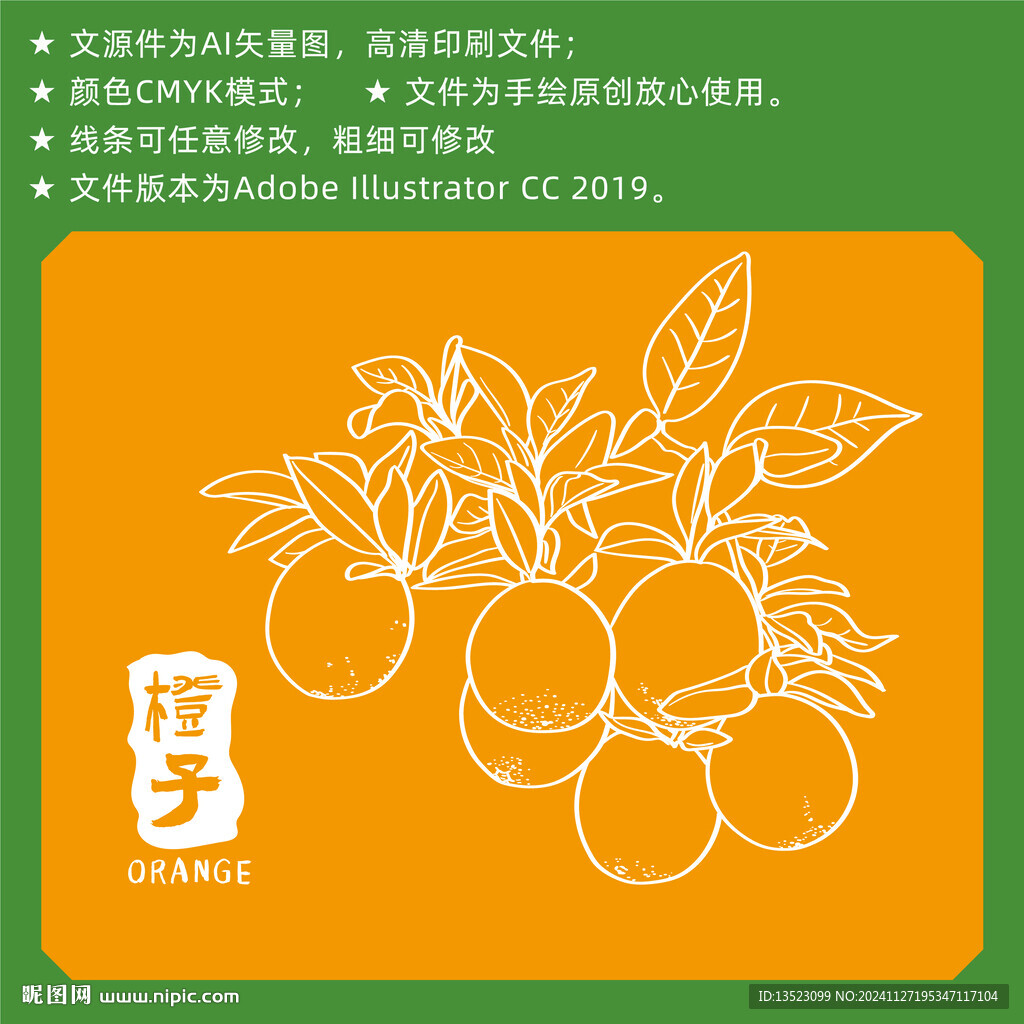 橙子手绘 水果插画