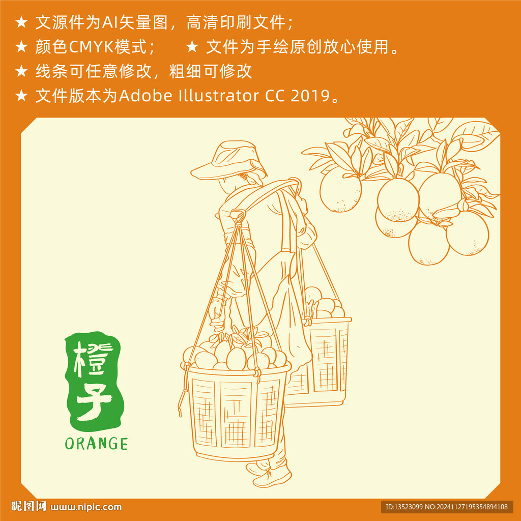 橙子手绘 水果插画