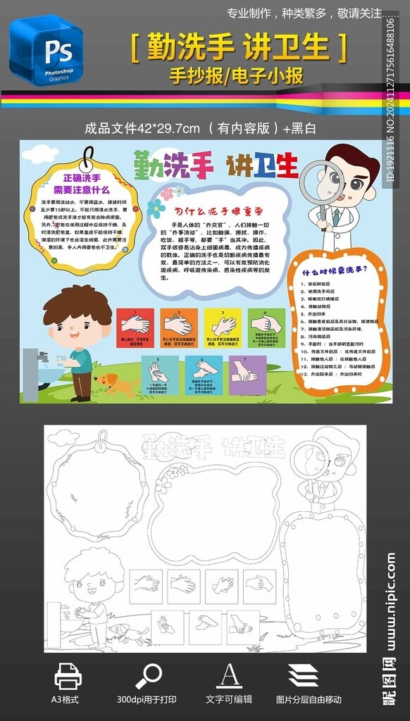 健康教育安全正确洗手手抄报小报