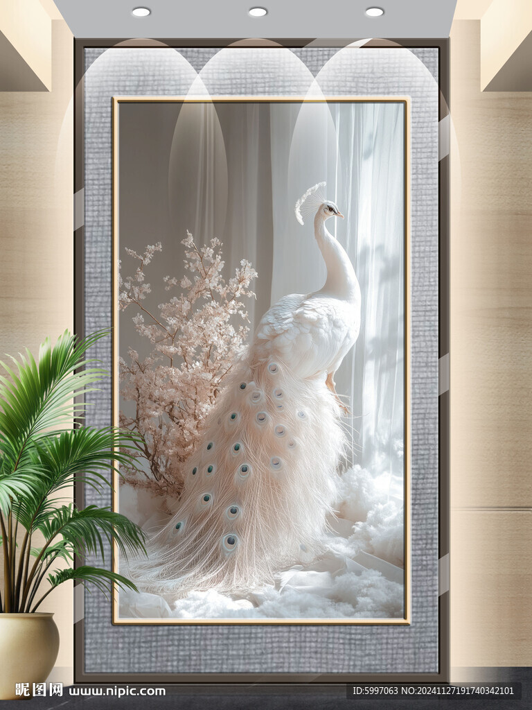 玄关壁画场景孔雀