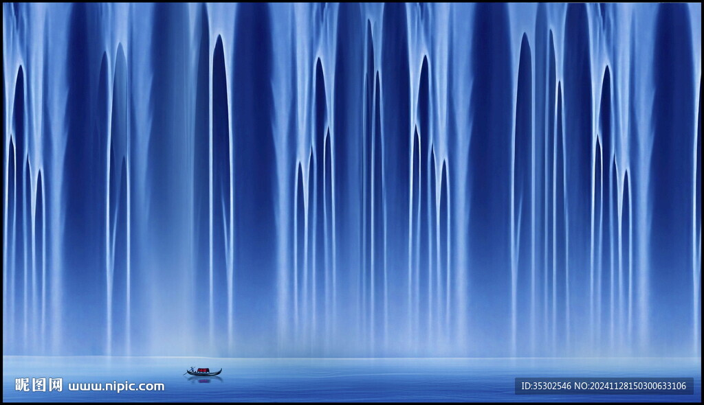 招财瀑布山水画