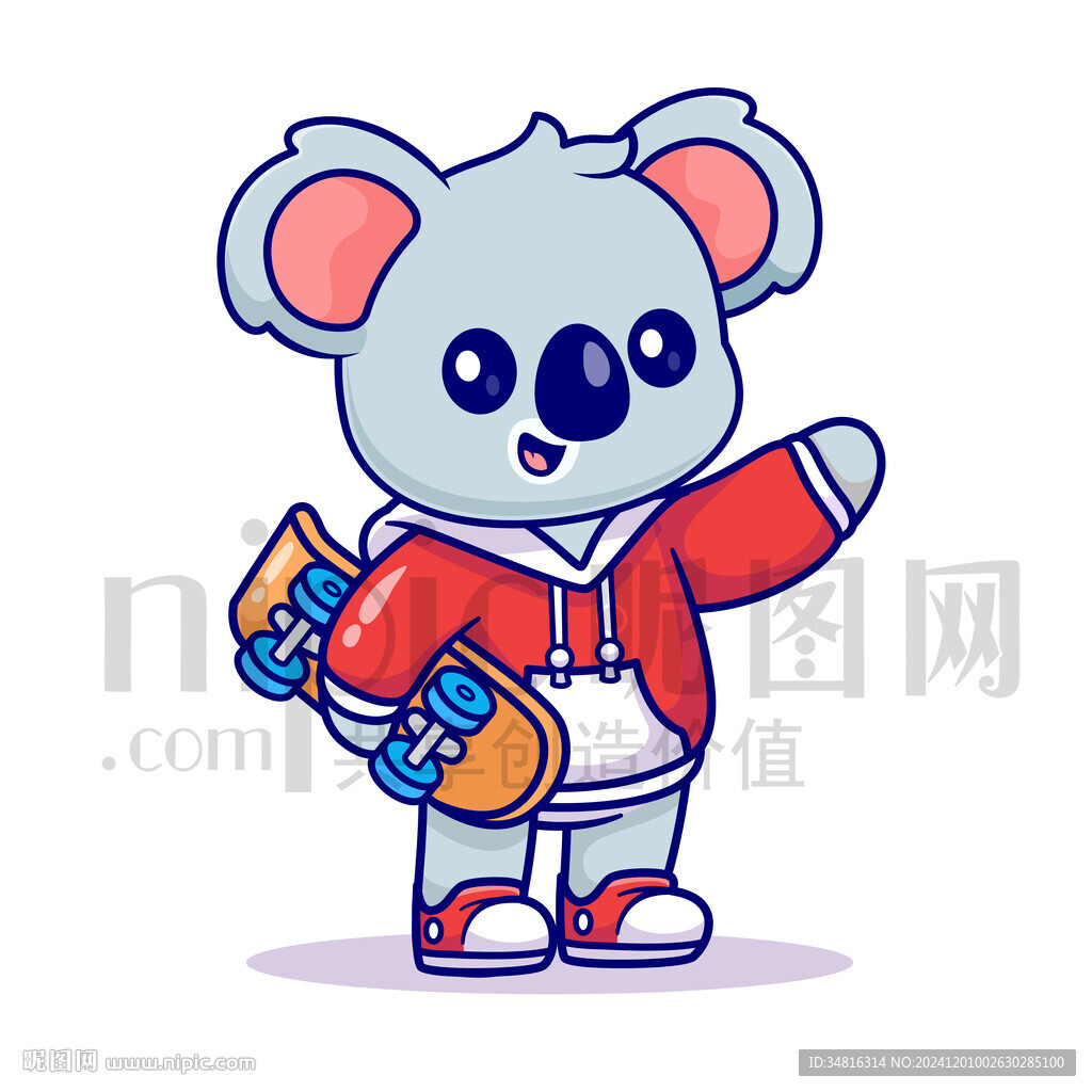 可爱卡通玩滑板的考拉熊