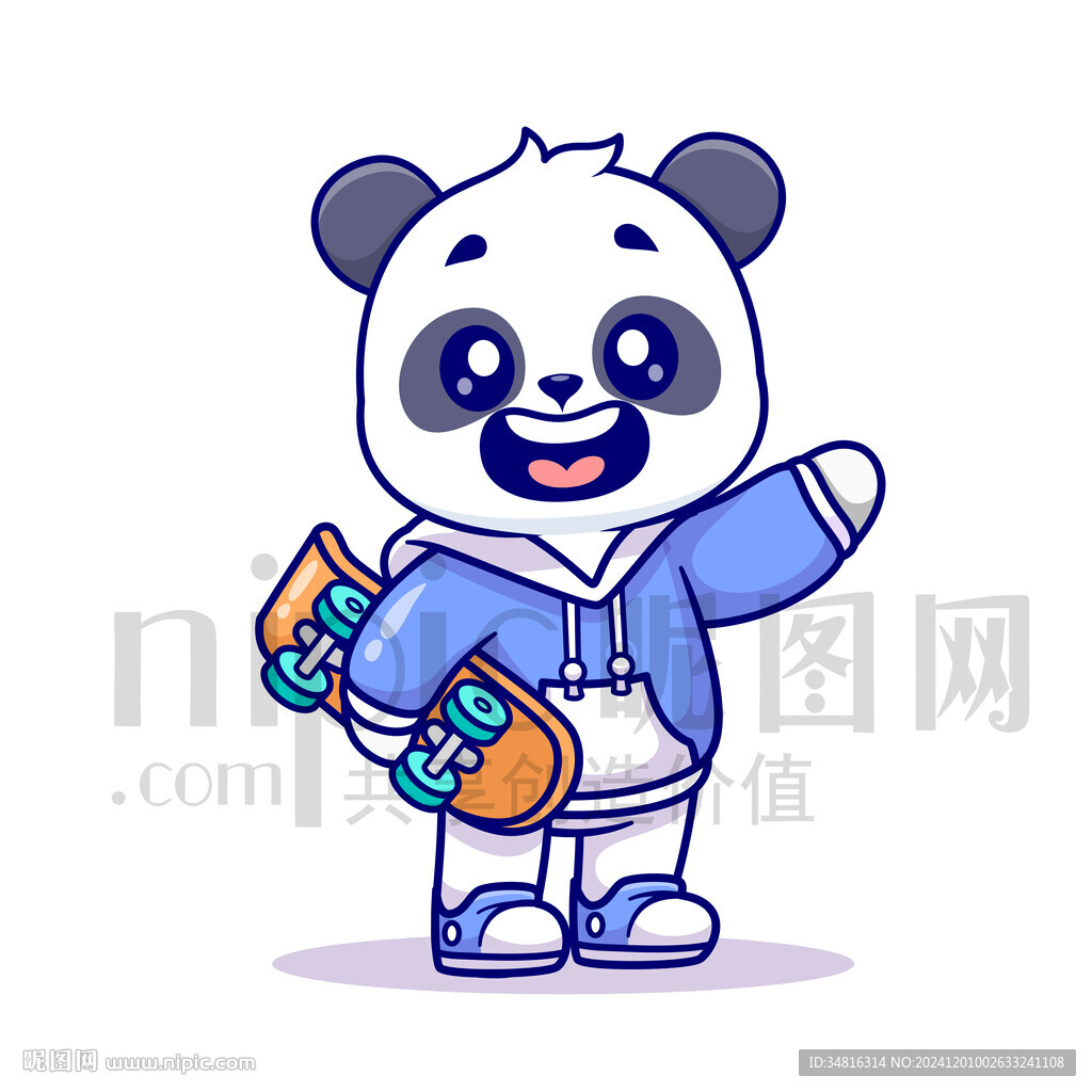 可爱卡通玩滑板的大熊猫