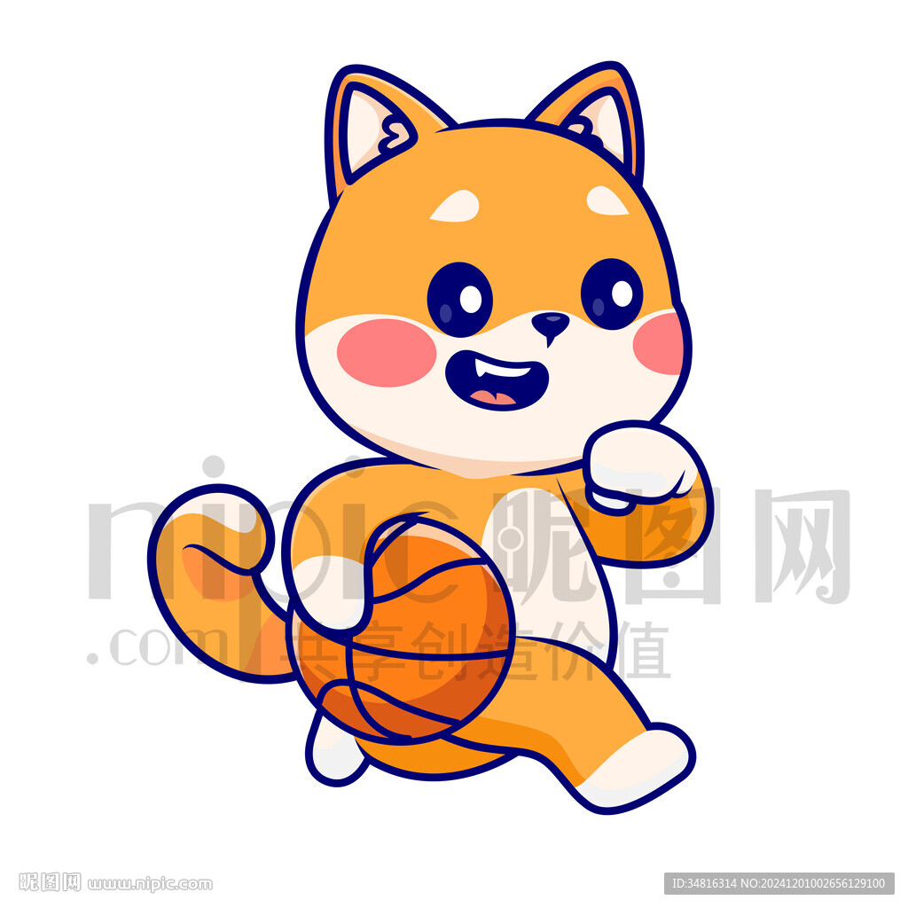 可爱卡通爱运动打篮球的狗狗