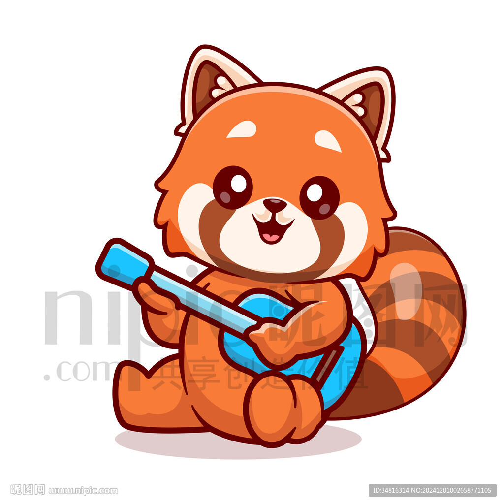 可爱卡通弹吉他的小熊猫