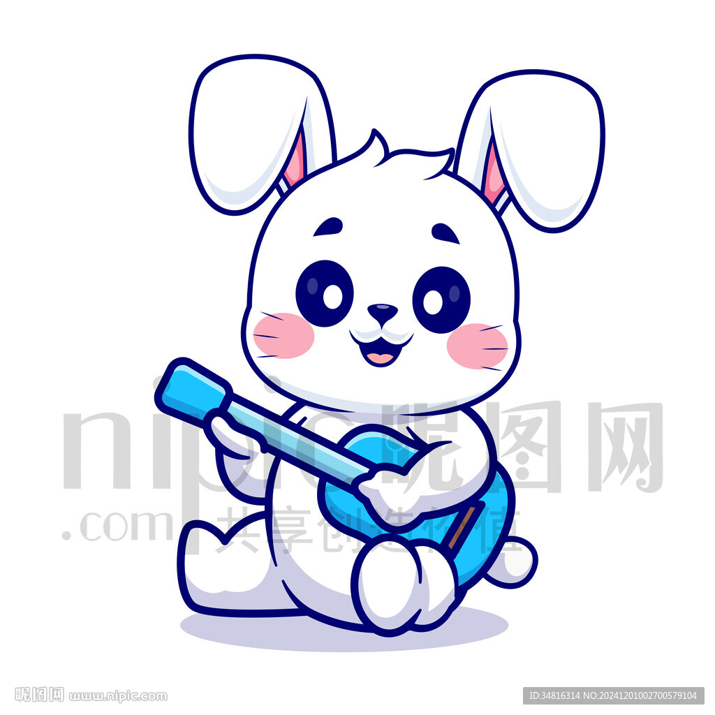 可爱卡通弹吉他的兔子