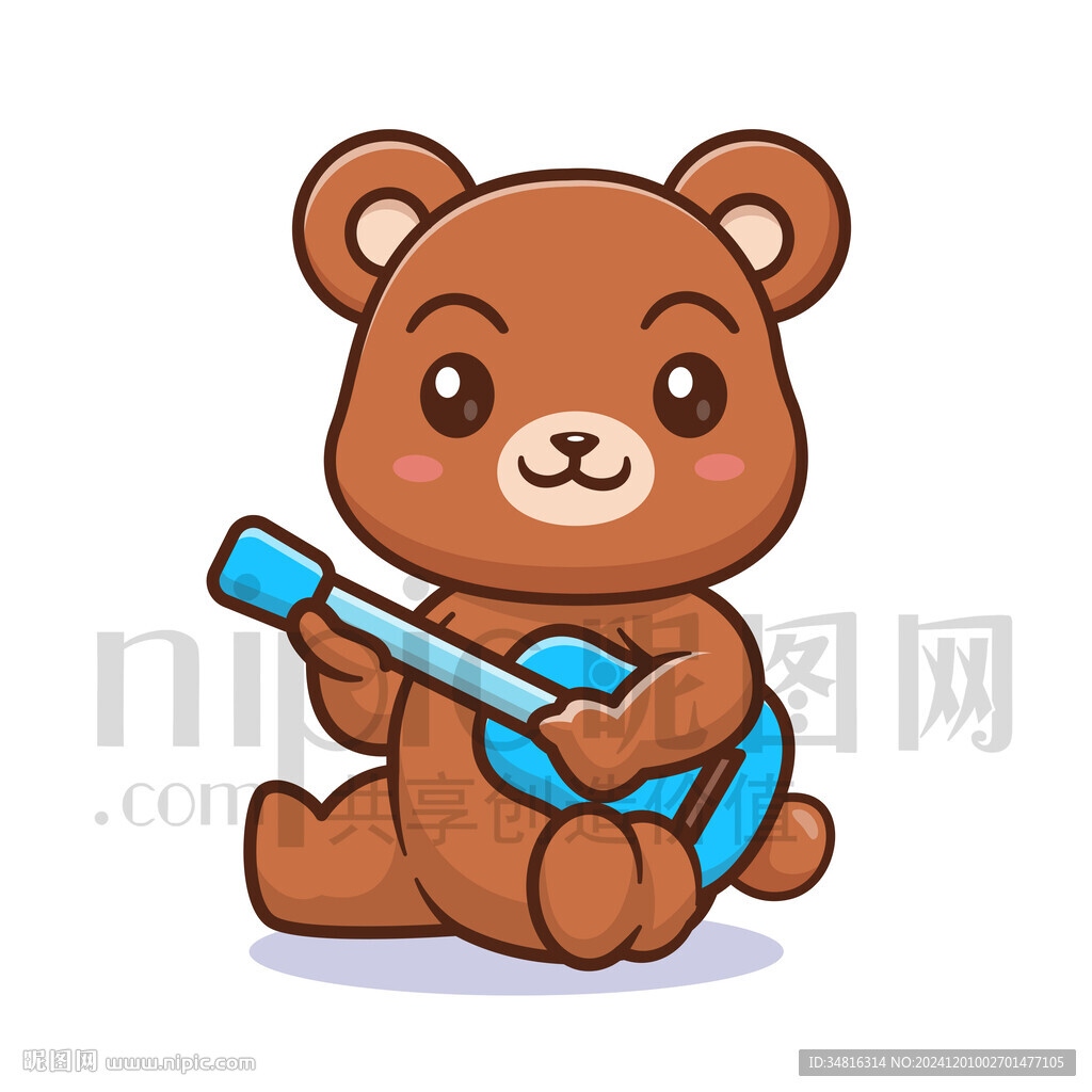 可爱卡通弹吉他的棕熊狗熊