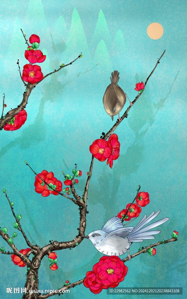 新中式花鸟壁画