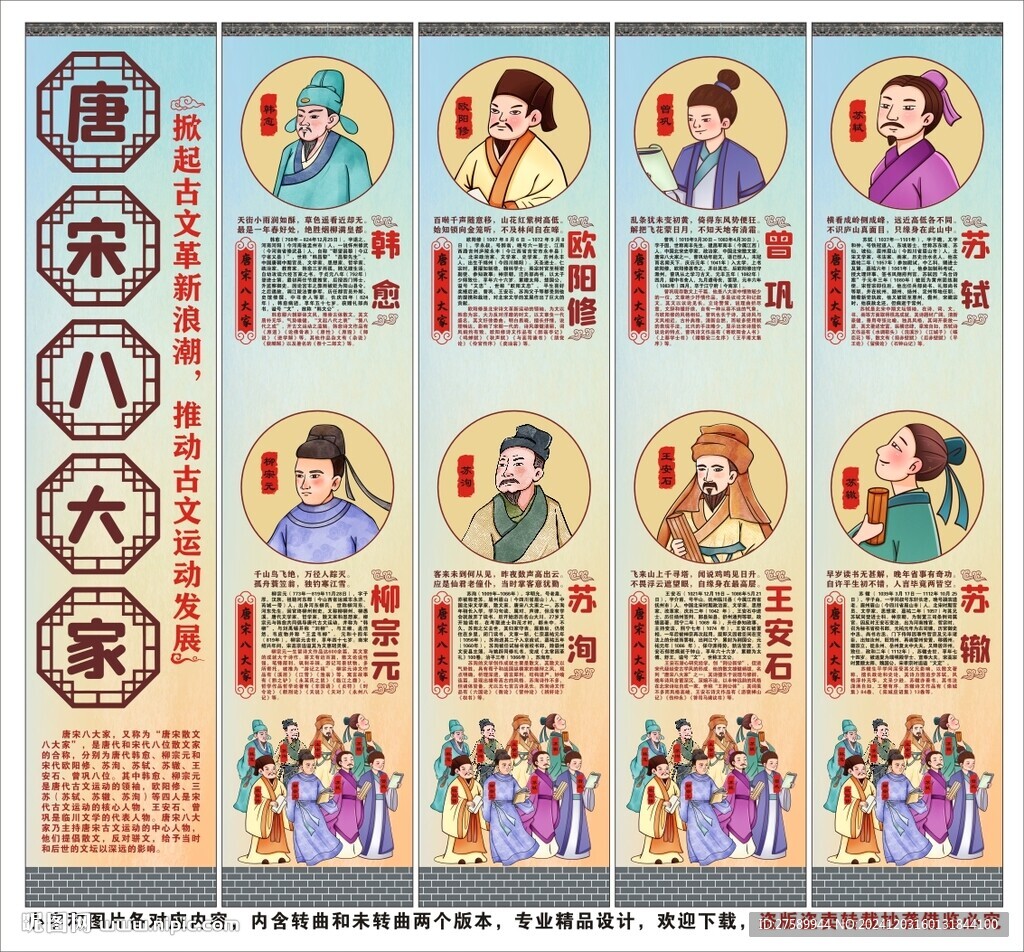 校园唐宋八大家海报展板文化画像