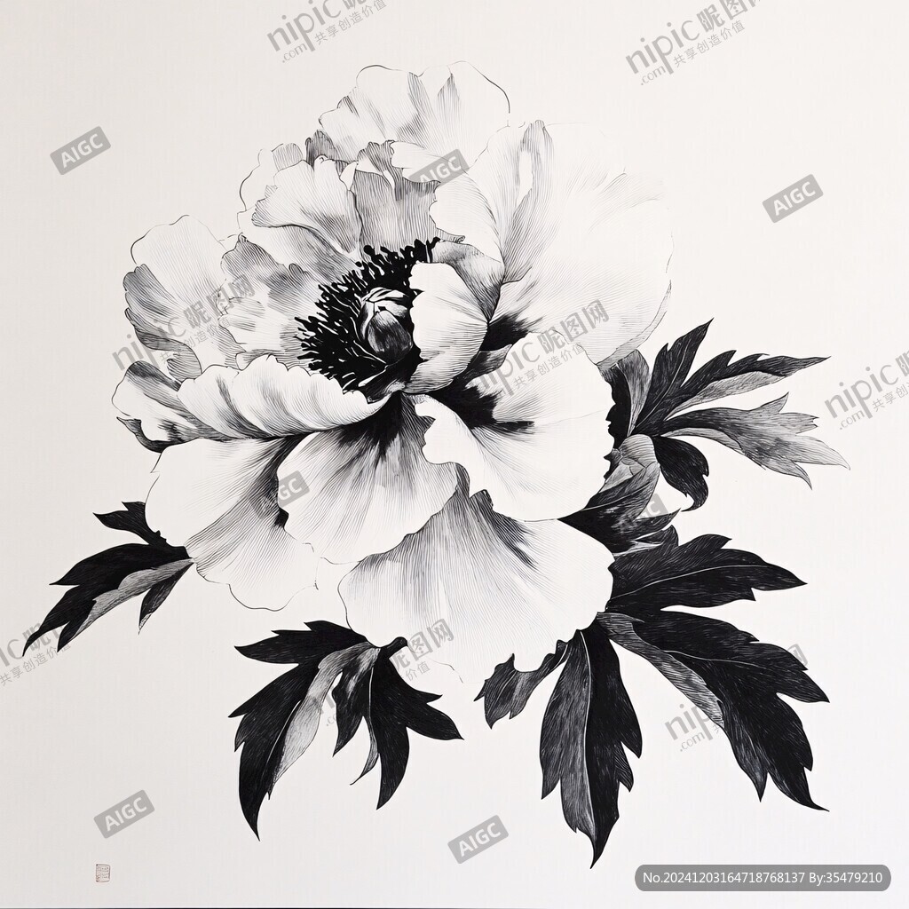 手绘工笔芍药