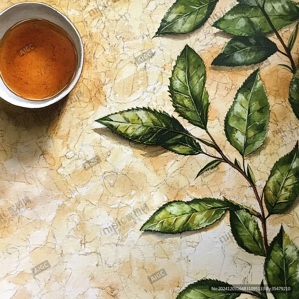 水彩手绘茶叶