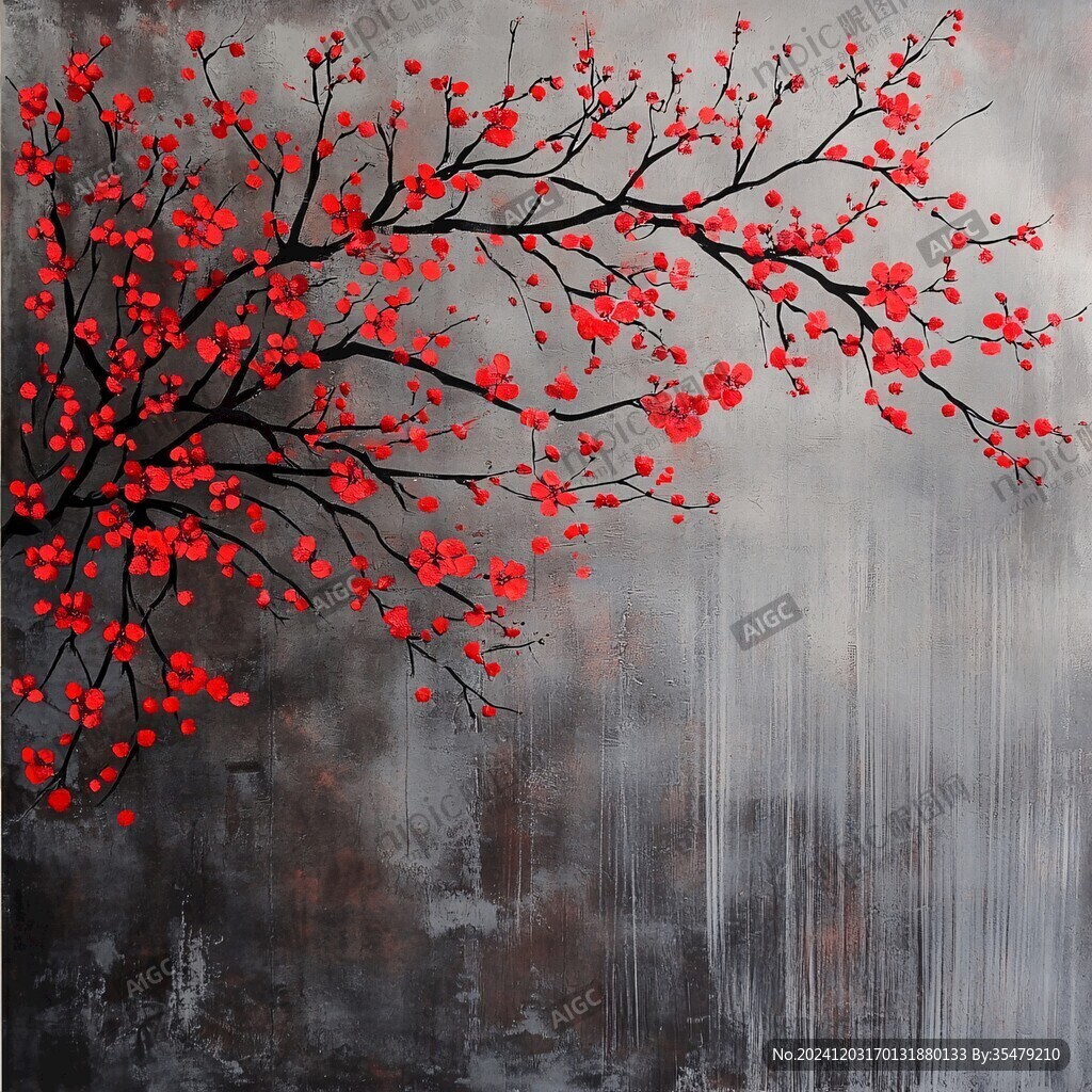 一枝梅花油画