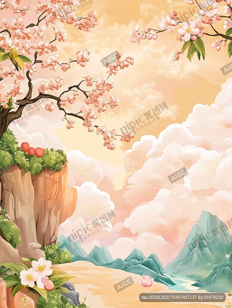 桃林仙境插画