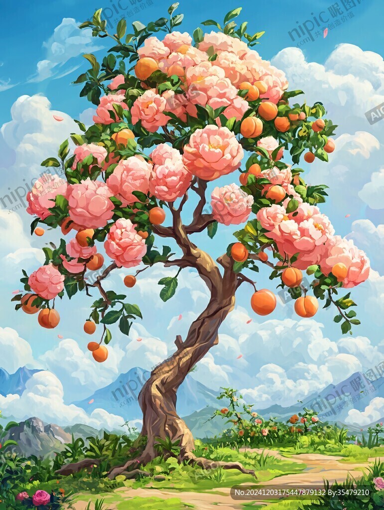 石榴插画石榴树