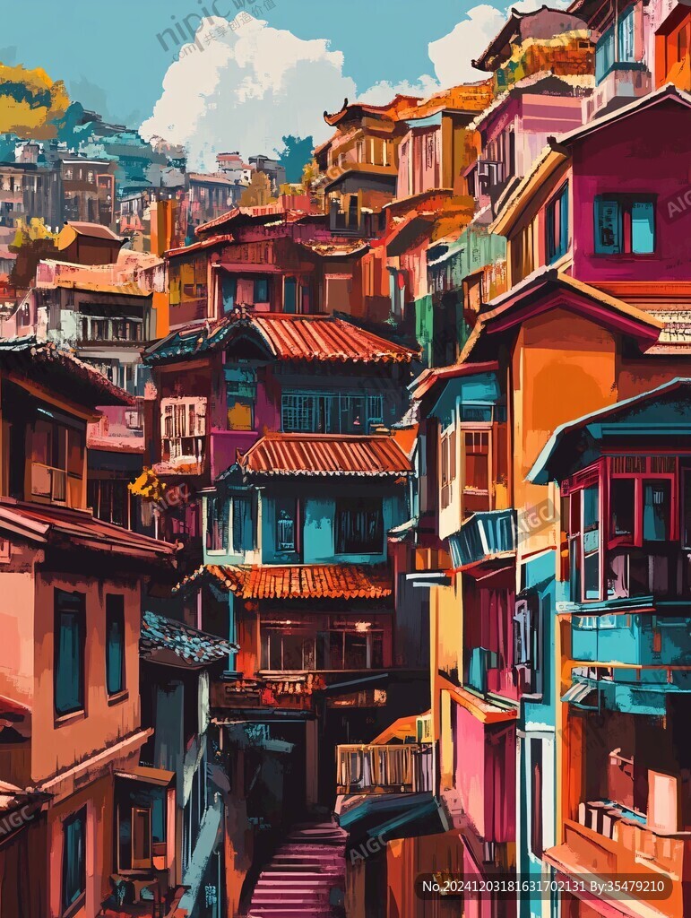 欧美小镇插画