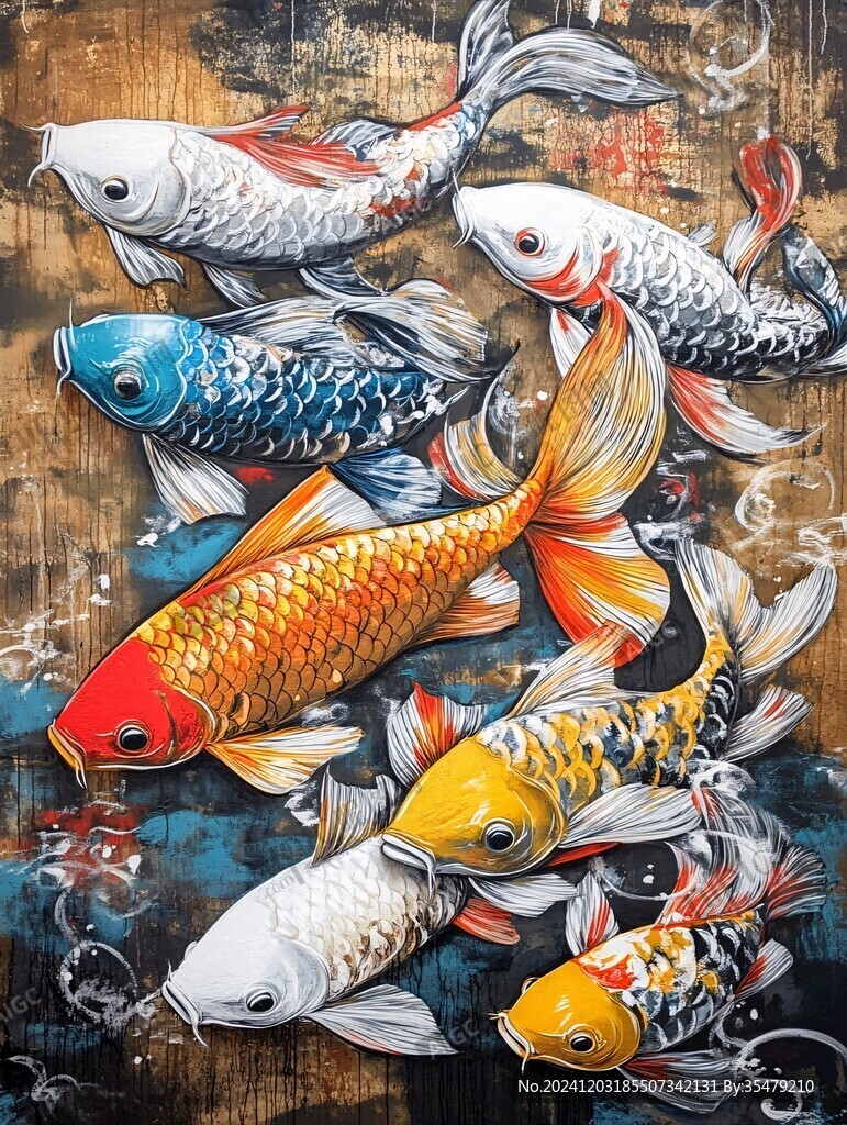 手绘锦鲤装饰画