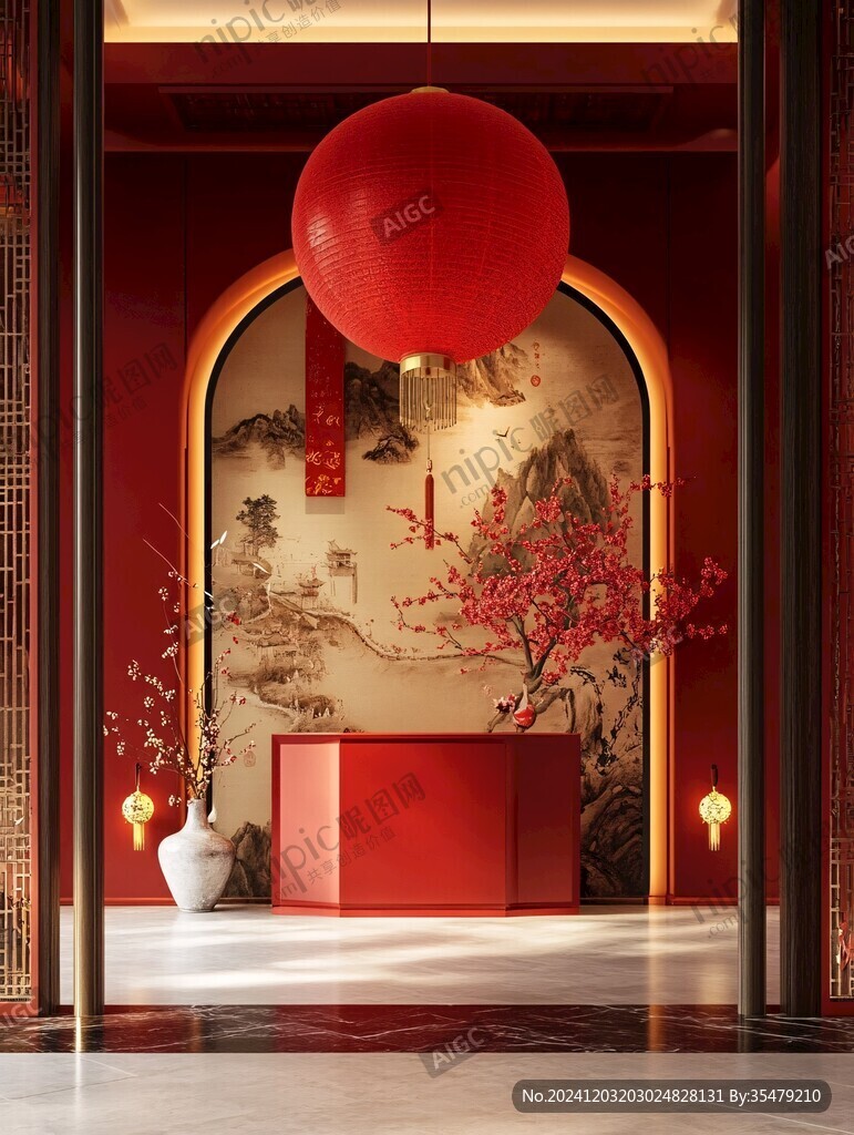 红色新中式迎宾区