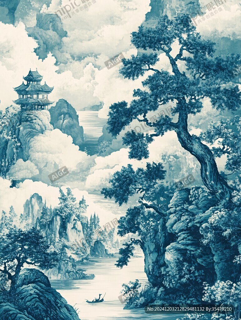 水墨数字画工笔山水
